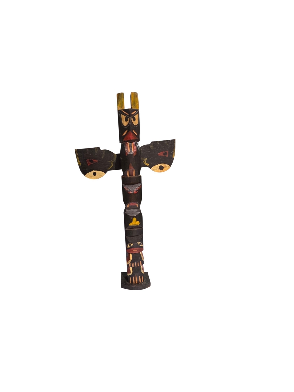 Hand-Painted Black and Gold Wooden Totem Accent